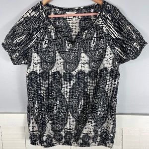 Banana Republic black white blouse shirt sleeve paisley medium top